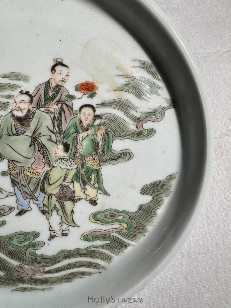 清康熙 德化窑五彩八仙过海图茶盘 - 图14