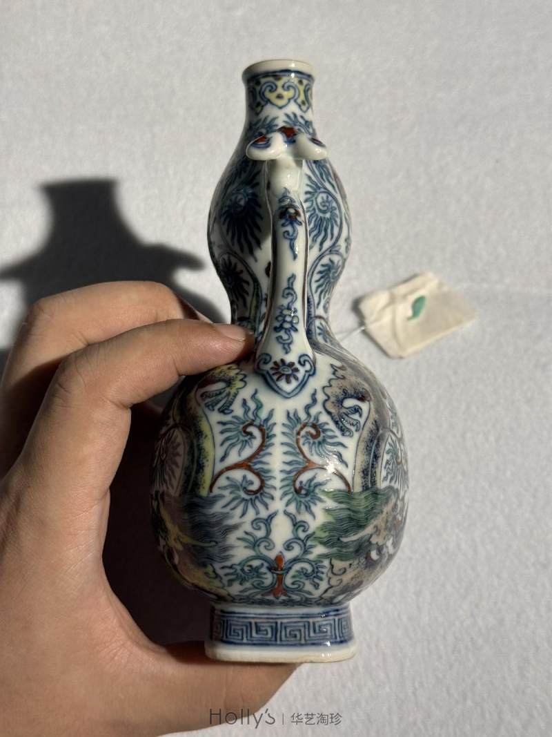 清嘉庆 斗彩双龙捧寿如意耳尊 （一对） - 图28