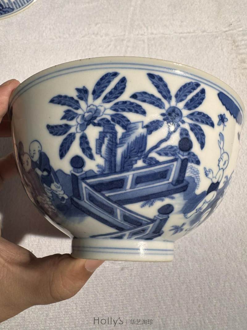 清道光 青花婴戏图碗 - 图11