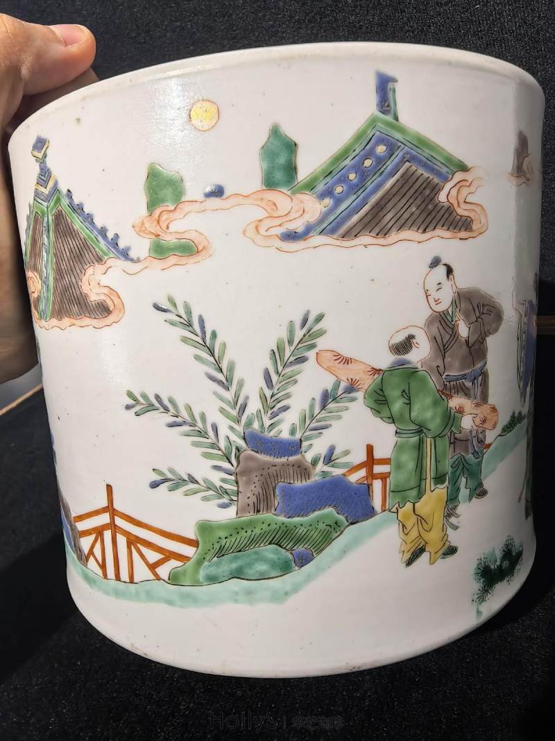 清康熙 五彩指日高升图笔筒 - 图25