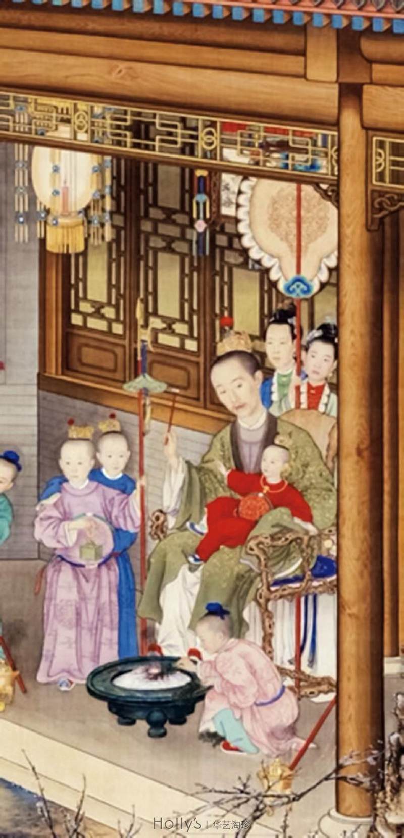 清嘉庆 洋红地洋彩缠枝宝相花吉庆如意婴戏图螭耳尊 - 图23