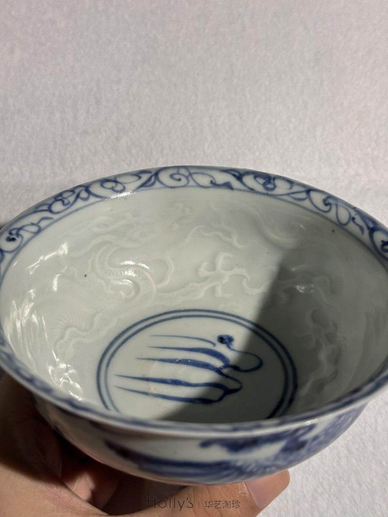 元 青花内堆塑龙纹外凤纹高足杯 - 图37