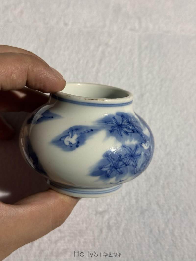 清雍正 青花月月见喜纹水丞 - 图15