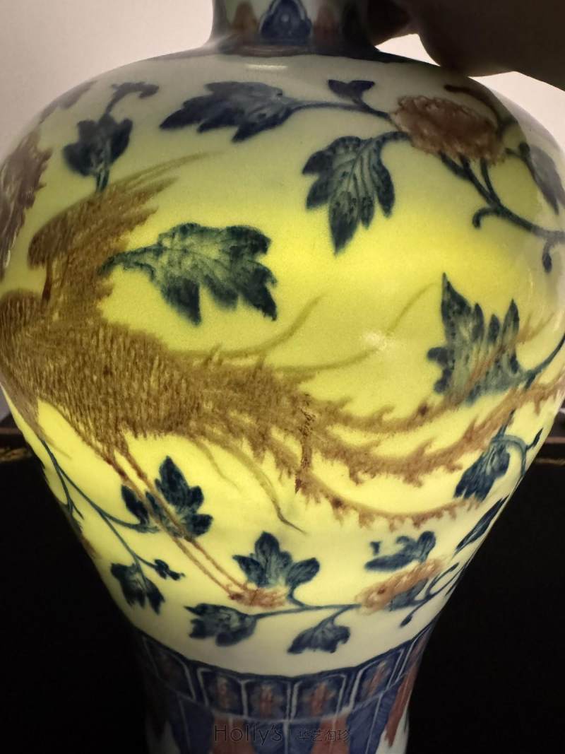 清雍正 青花釉里红凤穿牡丹纹梅瓶 - 图16