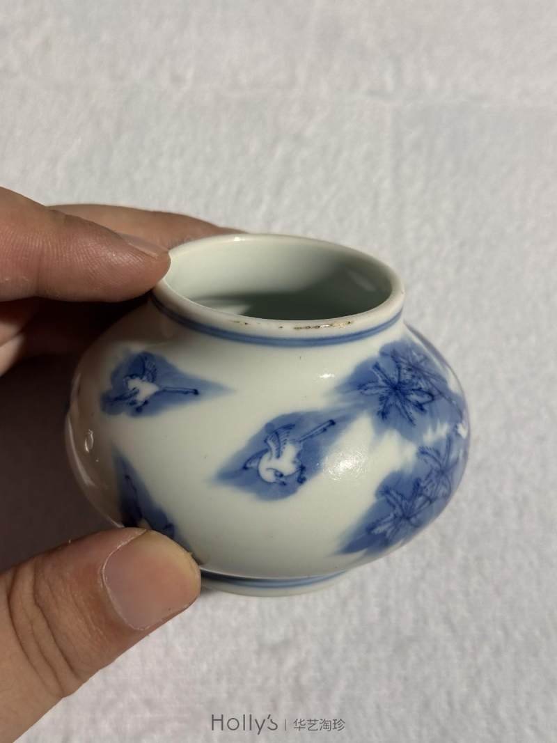 清雍正 青花月月见喜纹水丞 - 图23