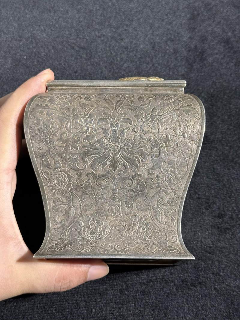 清 银胎西番莲纹茶叶罐 （一组三件） - 图30