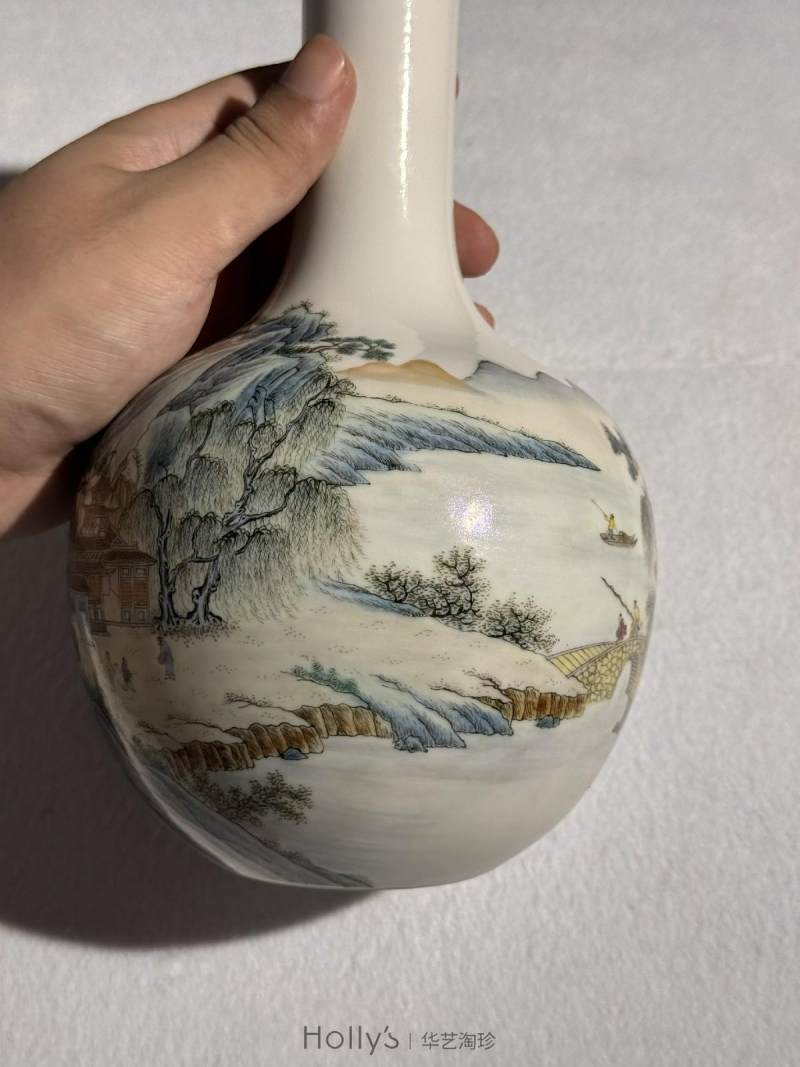 民国 粉彩山水人物天球瓶 - 图21