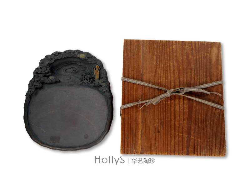 清 巧雕吕洞宾度化端砚（配木盒） - 图2