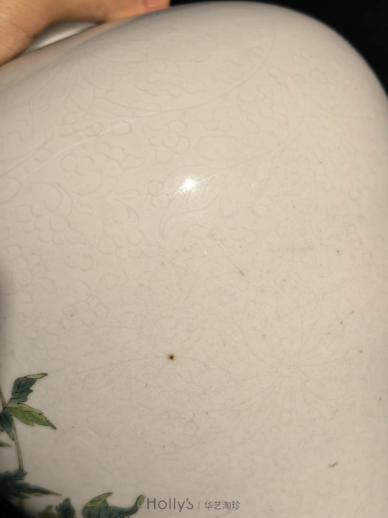 清雍正 白釉暗刻缠枝莲粉彩萱寿延龄图梅瓶 - 图52