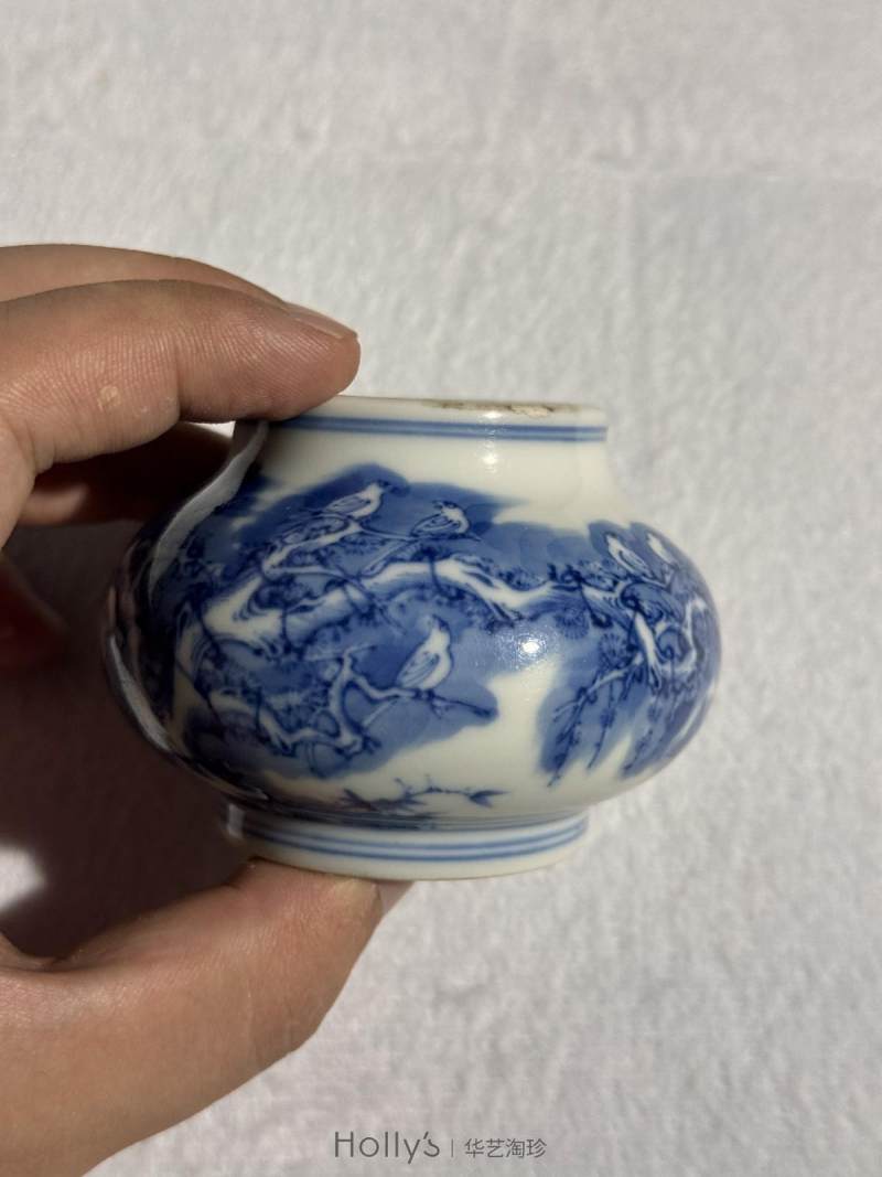 清雍正 青花月月见喜纹水丞 - 图19