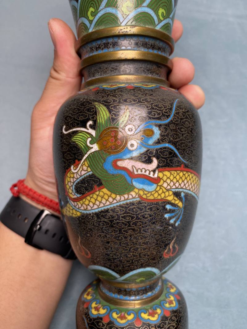 清 铜胎掐丝珐琅双龙戏珠纹五供一套 - 图26