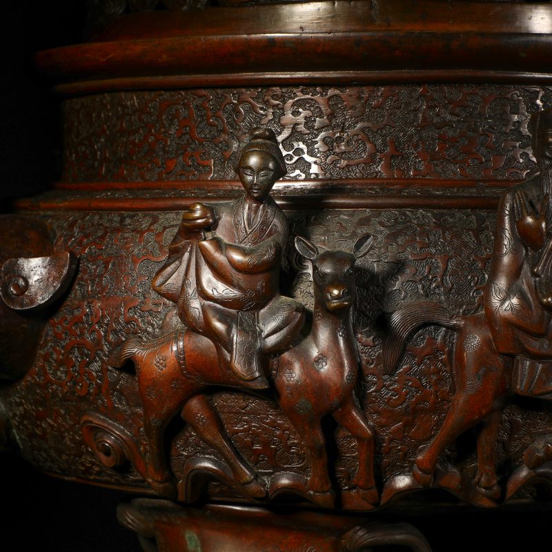清乾隆 铜八仙人物图太平有象三足大熏炉（附原配底座） - 图18