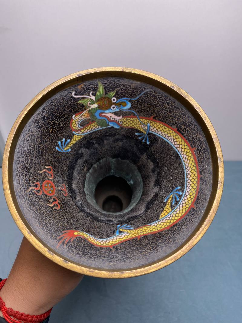 清 铜胎掐丝珐琅双龙戏珠纹五供一套 - 图28