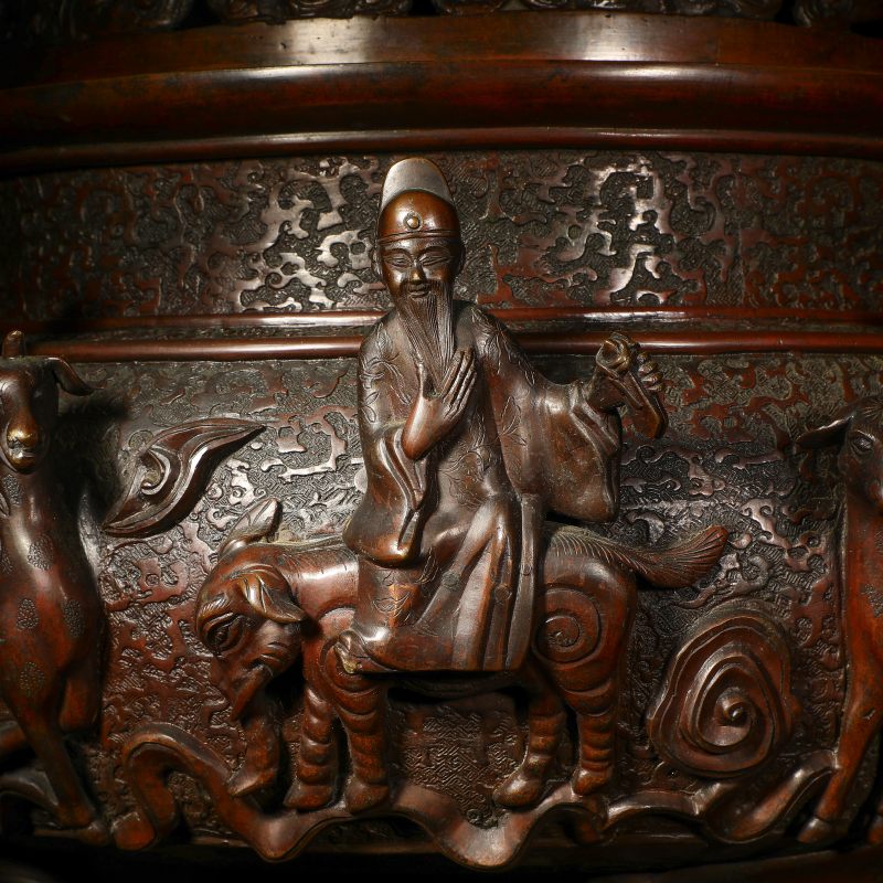 清乾隆 铜八仙人物图太平有象三足大熏炉（附原配底座） - 图20