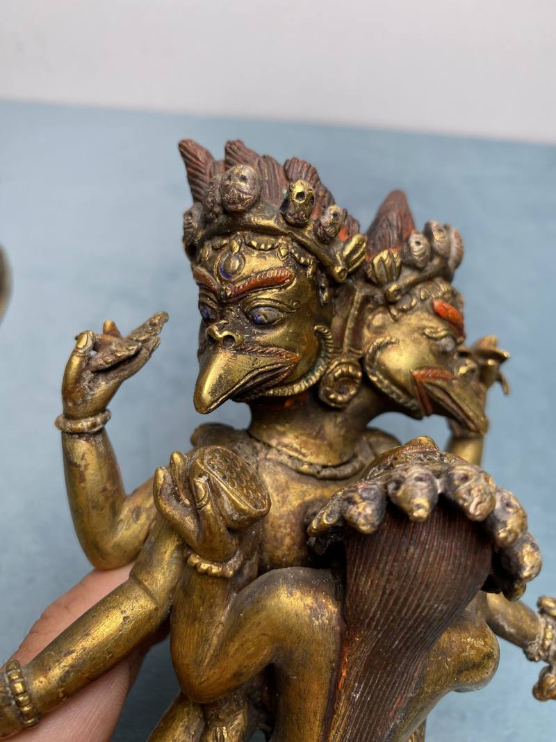 清 铜鎏金双首大鹏金翅鸟双身护法像 - 图10