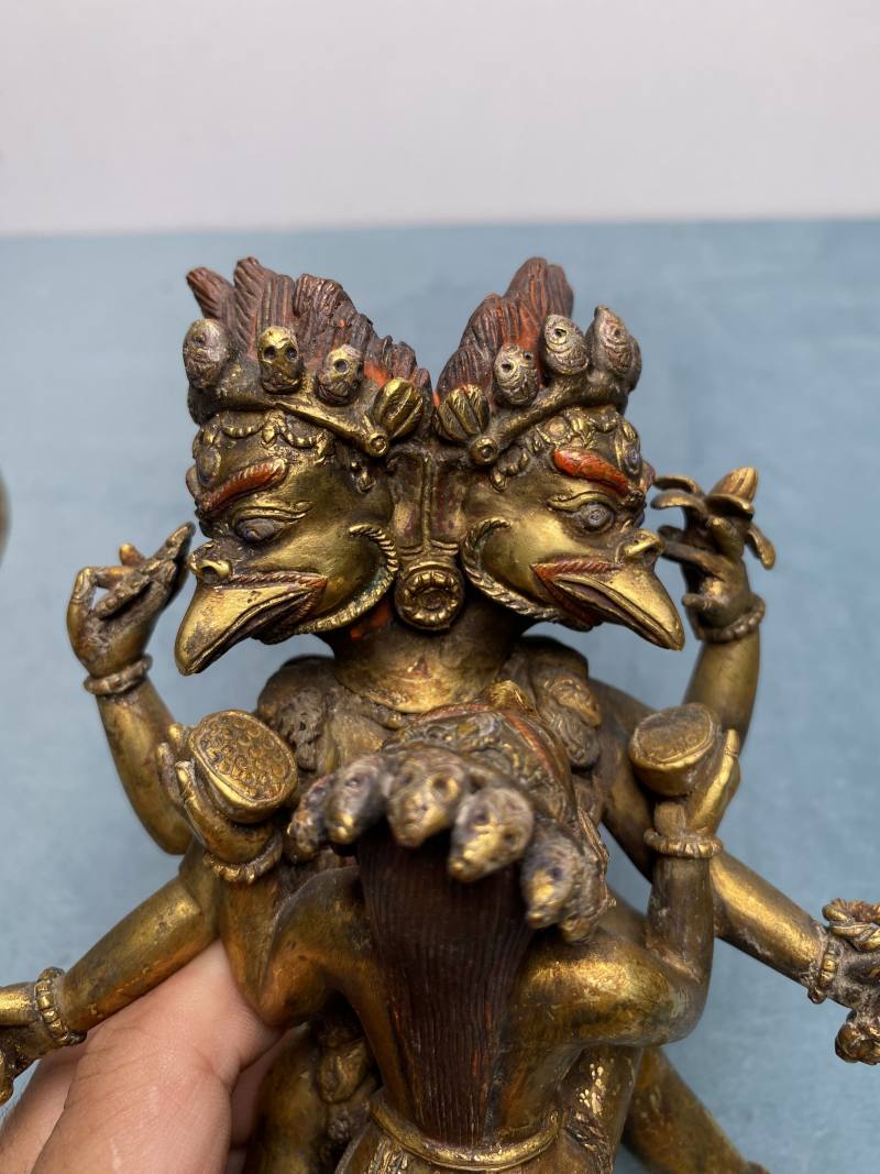 清 铜鎏金双首大鹏金翅鸟双身护法像 - 图13