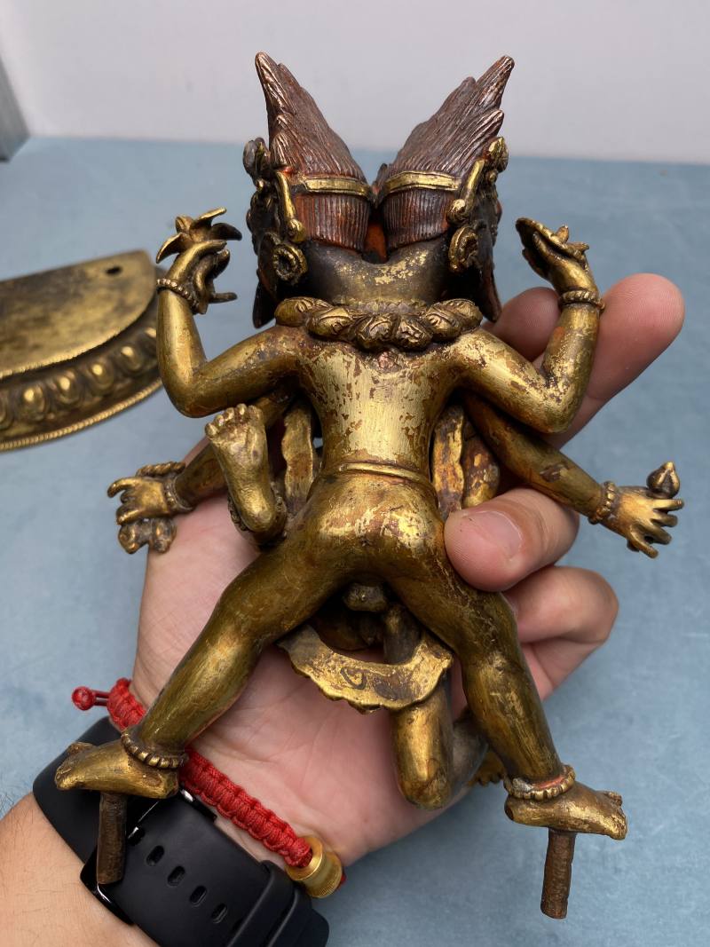 清 铜鎏金双首大鹏金翅鸟双身护法像 - 图16