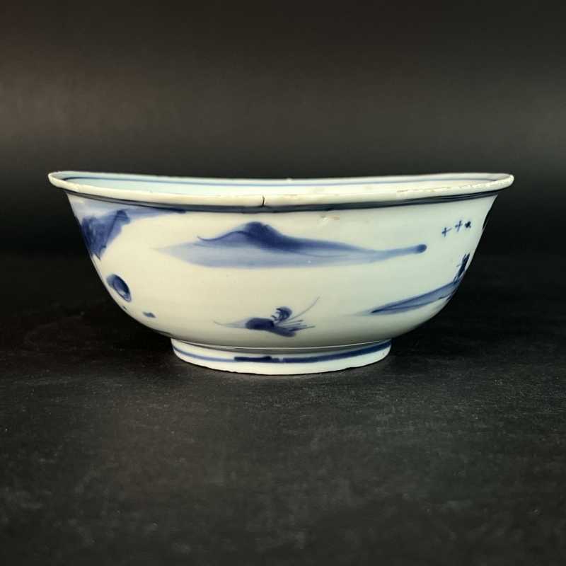 明天启 青花山水人物纹碗 - 图3