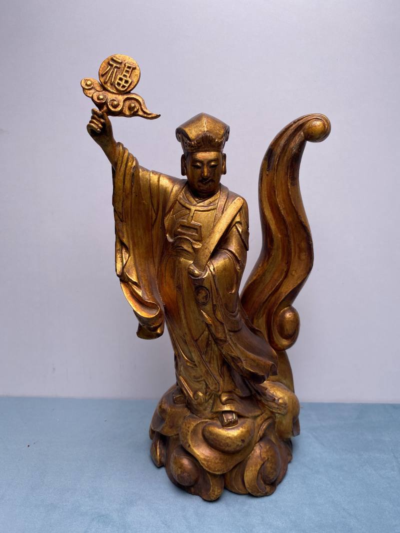 明 木雕漆金天官赐福立像 - 图6