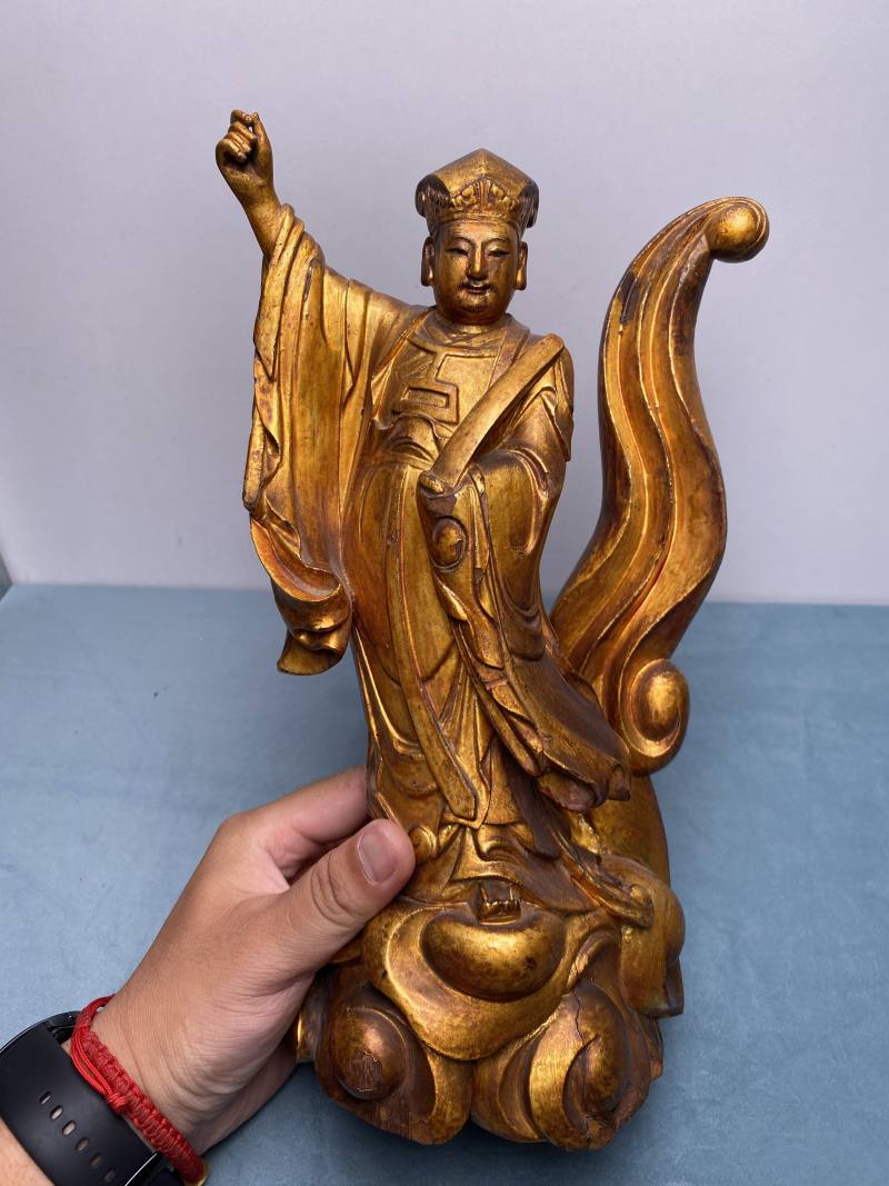 明 木雕漆金天官赐福立像 - 图9