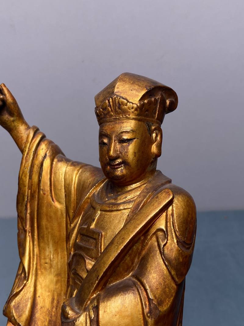 明 木雕漆金天官赐福立像 - 图11