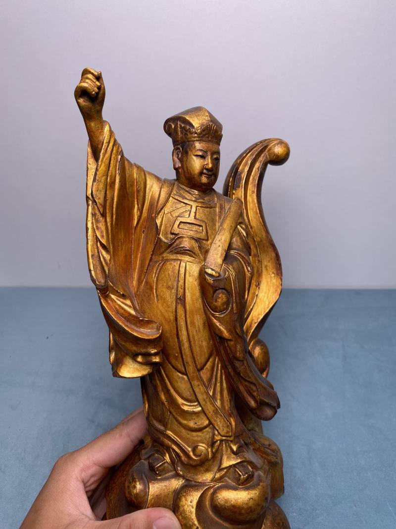 明 木雕漆金天官赐福立像 - 图12