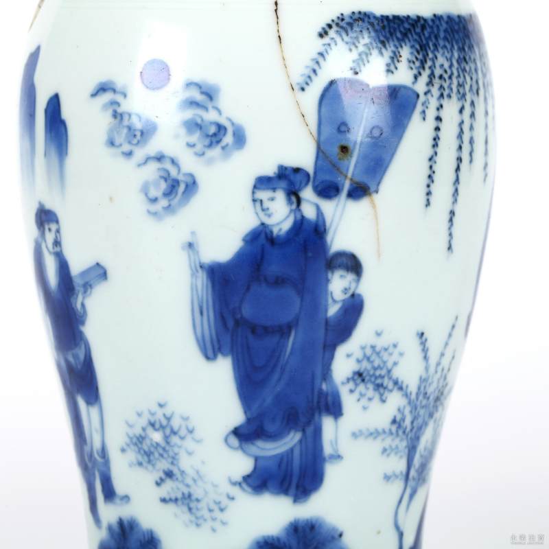 明崇祯 青花人物莲子罐 - 图6