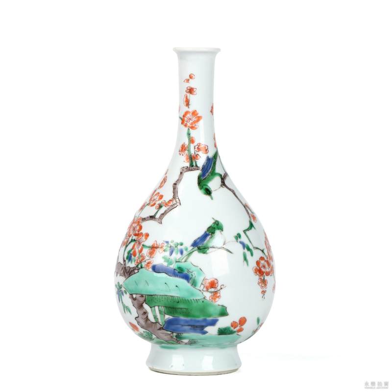 清康熙 五彩花鸟瓶 - 图1
