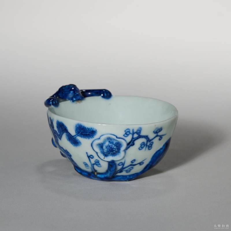 清 青花岁寒三友杯 - 图3