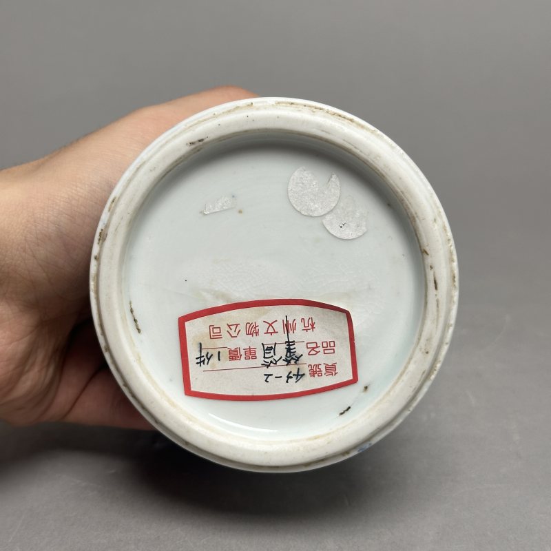 清康熙 德化青花山水人物束腰笔筒 - 图10