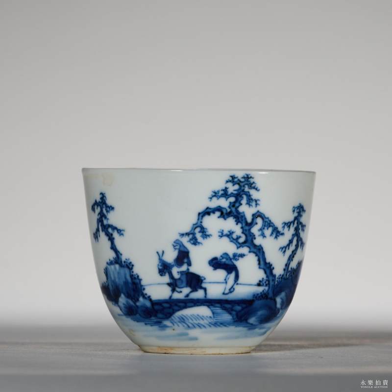 清晚期 青花踏雪寻梅小杯