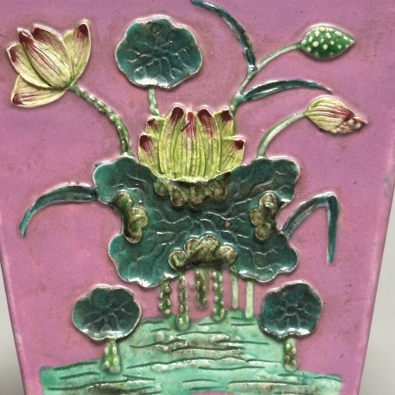 民国 粉彩贴塑花卉纹花盆 - 图5