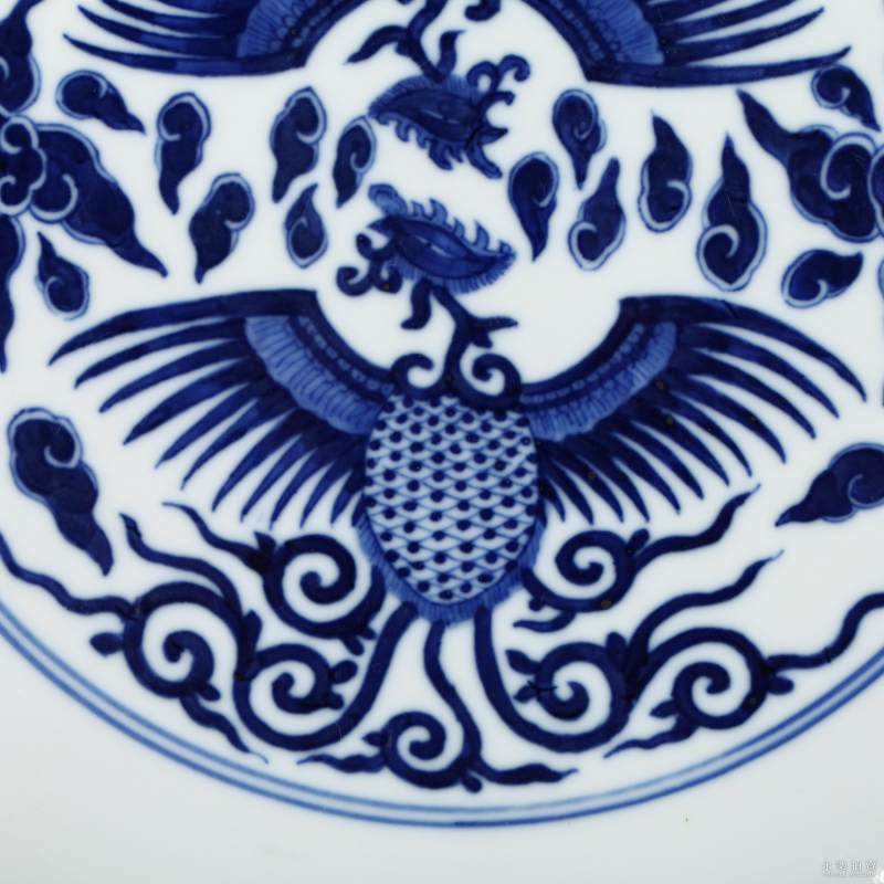 清宣统 官窑青花对头凤盘 - 图3