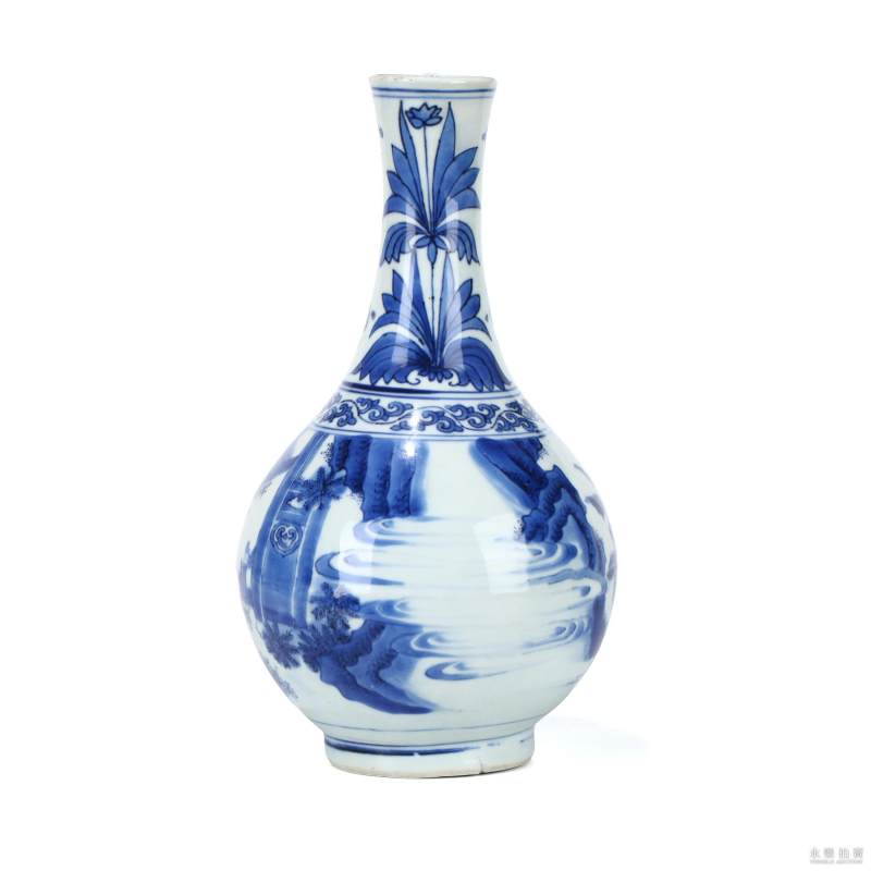 明崇祯 青花通景故事人物长颈瓶 - 图4