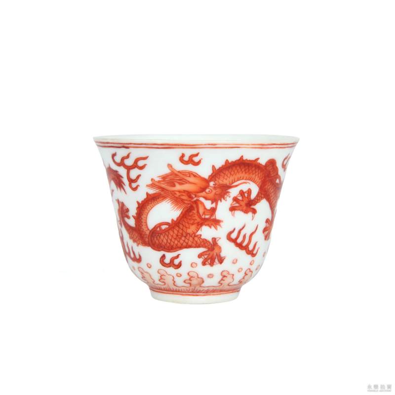 清同治 官窑矾红龙纹杯 - 图3