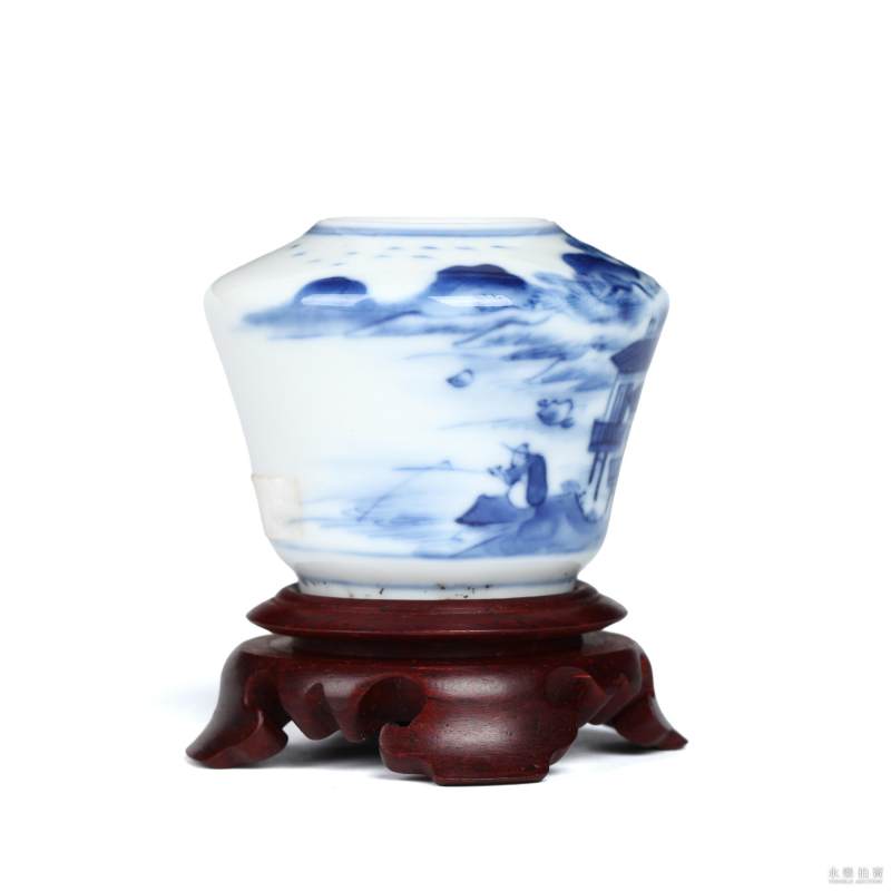 清中期 青花人物水盂 - 图2