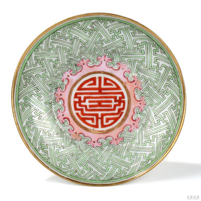 清道光 官窑粉彩万寿纹盘一对 - 图2
