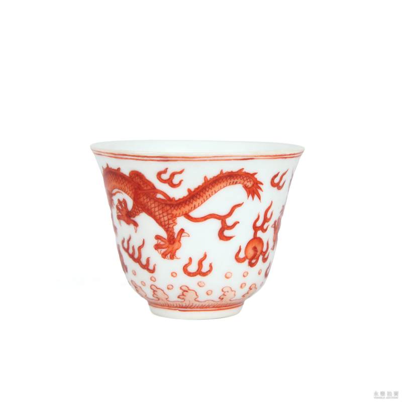 清同治 官窑矾红龙纹杯 - 图4