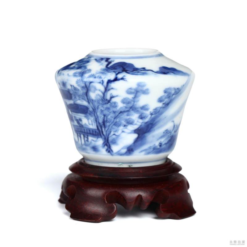 清中期 青花人物水盂 - 图3