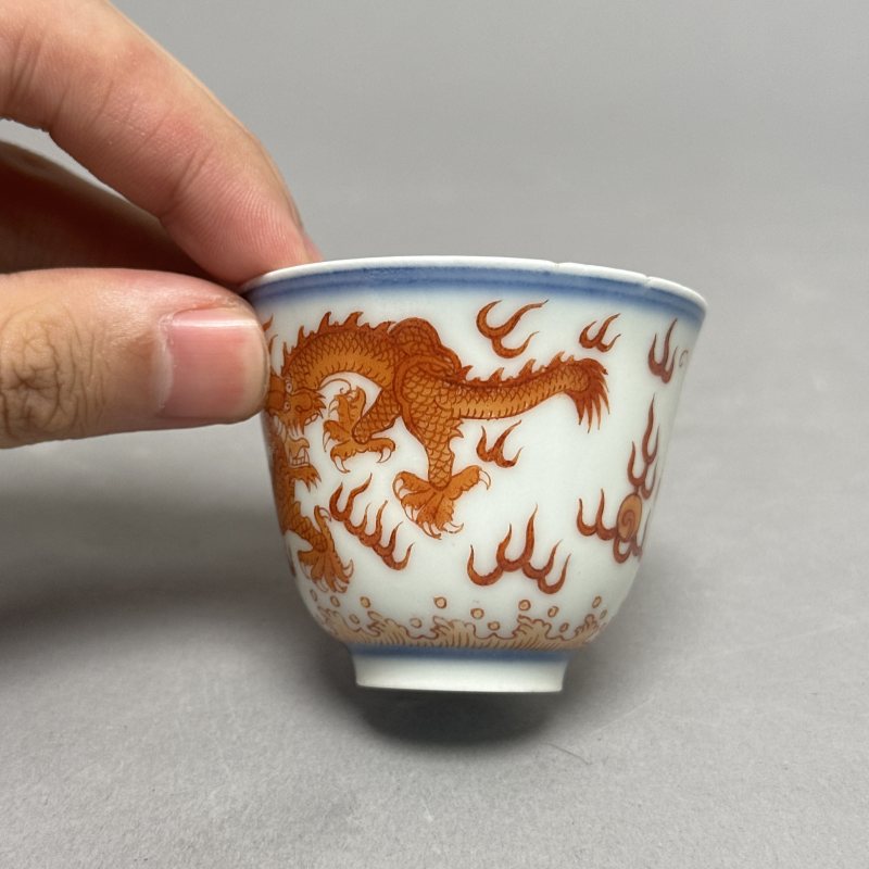 清光绪 青花矾红龙纹杯 - 图3