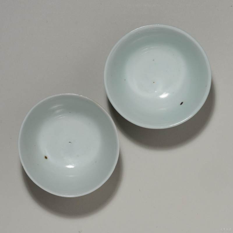 清 青花团花纹卧足杯（一对） - 图4