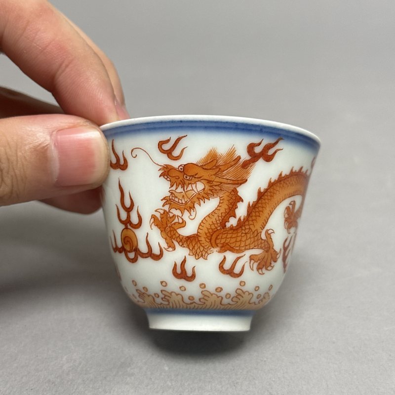 清光绪 青花矾红龙纹杯 - 图4