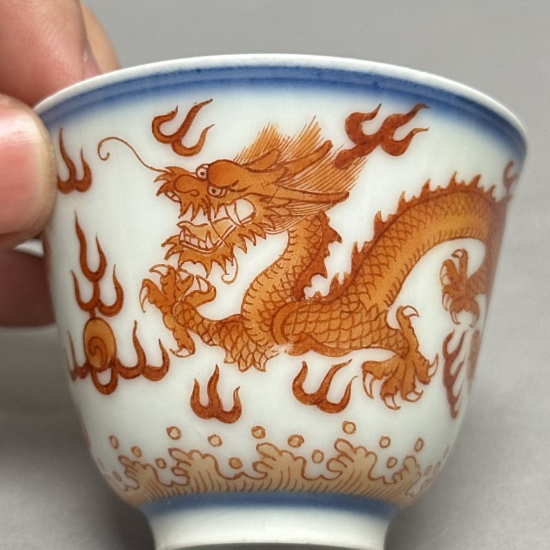 清光绪 青花矾红龙纹杯 - 图5