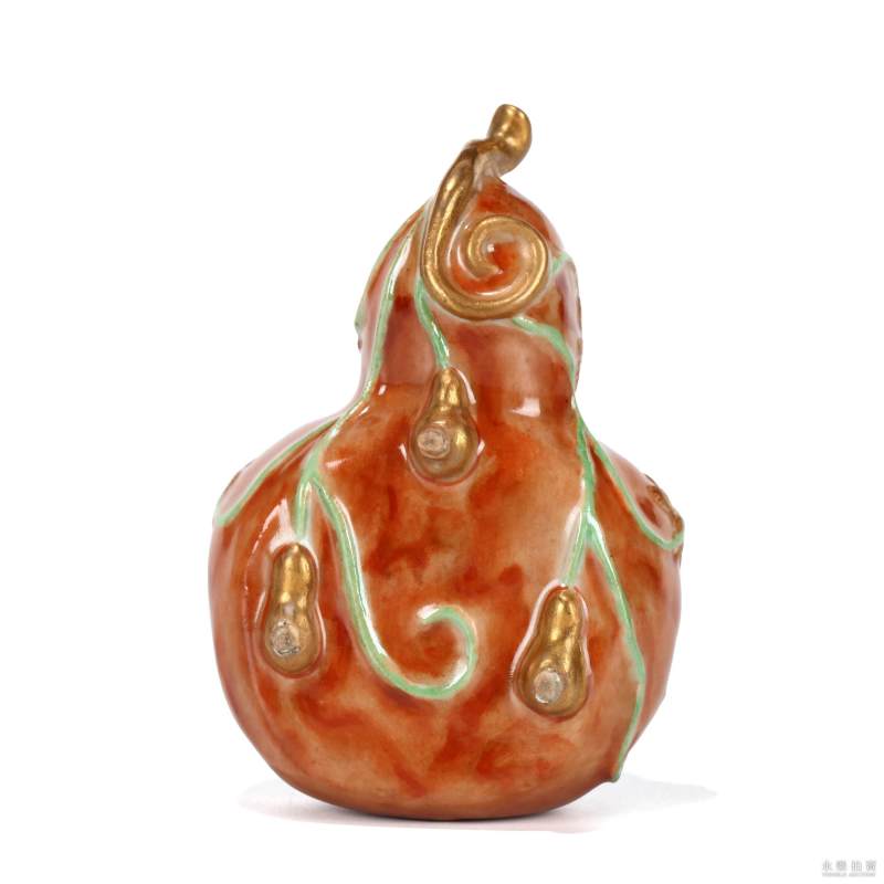 清乾隆 木纹釉描金粉彩福禄洗 - 图5