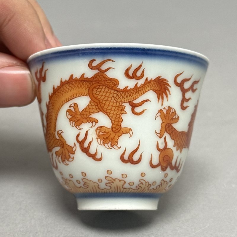清光绪 青花矾红龙纹杯 - 图6