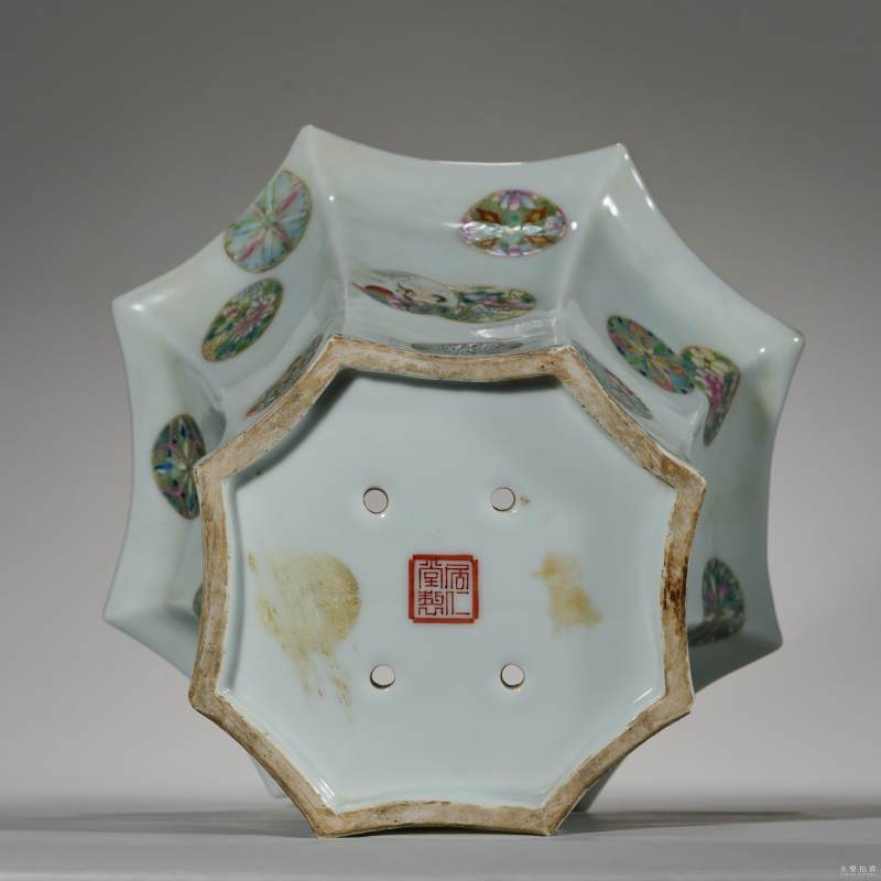 民国 粉彩皮球花纹花盆 - 图5