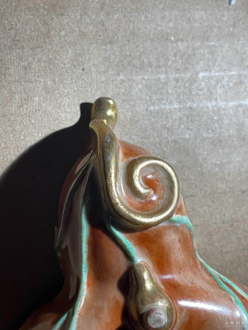 清乾隆 木纹釉描金粉彩福禄洗 - 图7