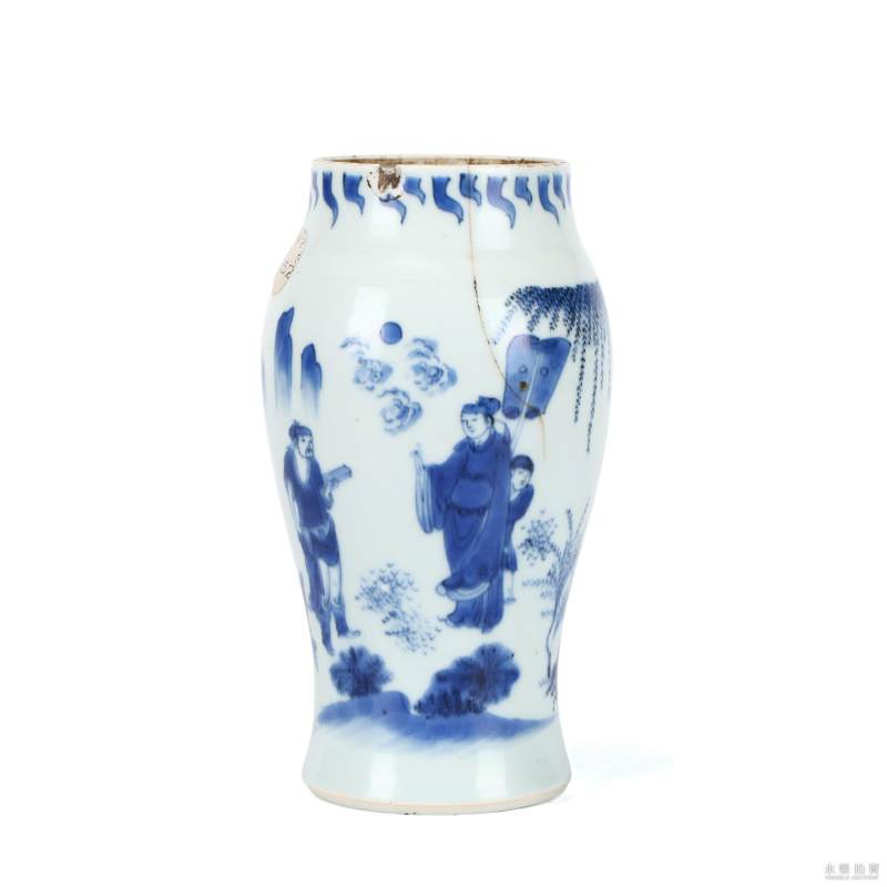 明崇祯 青花人物莲子罐 - 图1