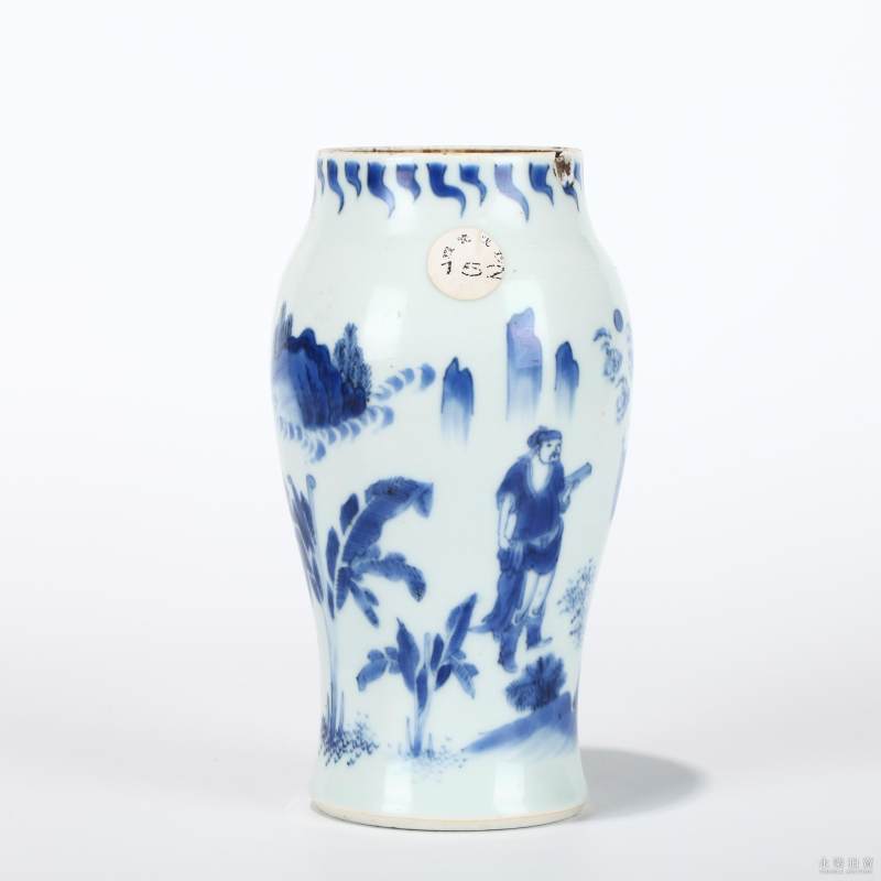 明崇祯 青花人物莲子罐 - 图2