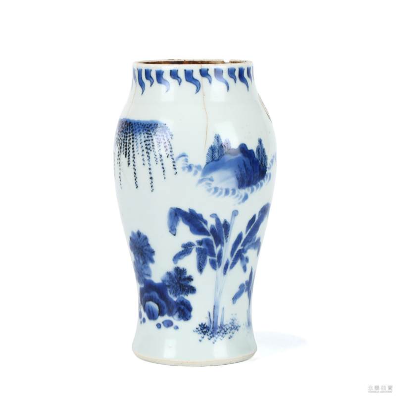 明崇祯 青花人物莲子罐 - 图3